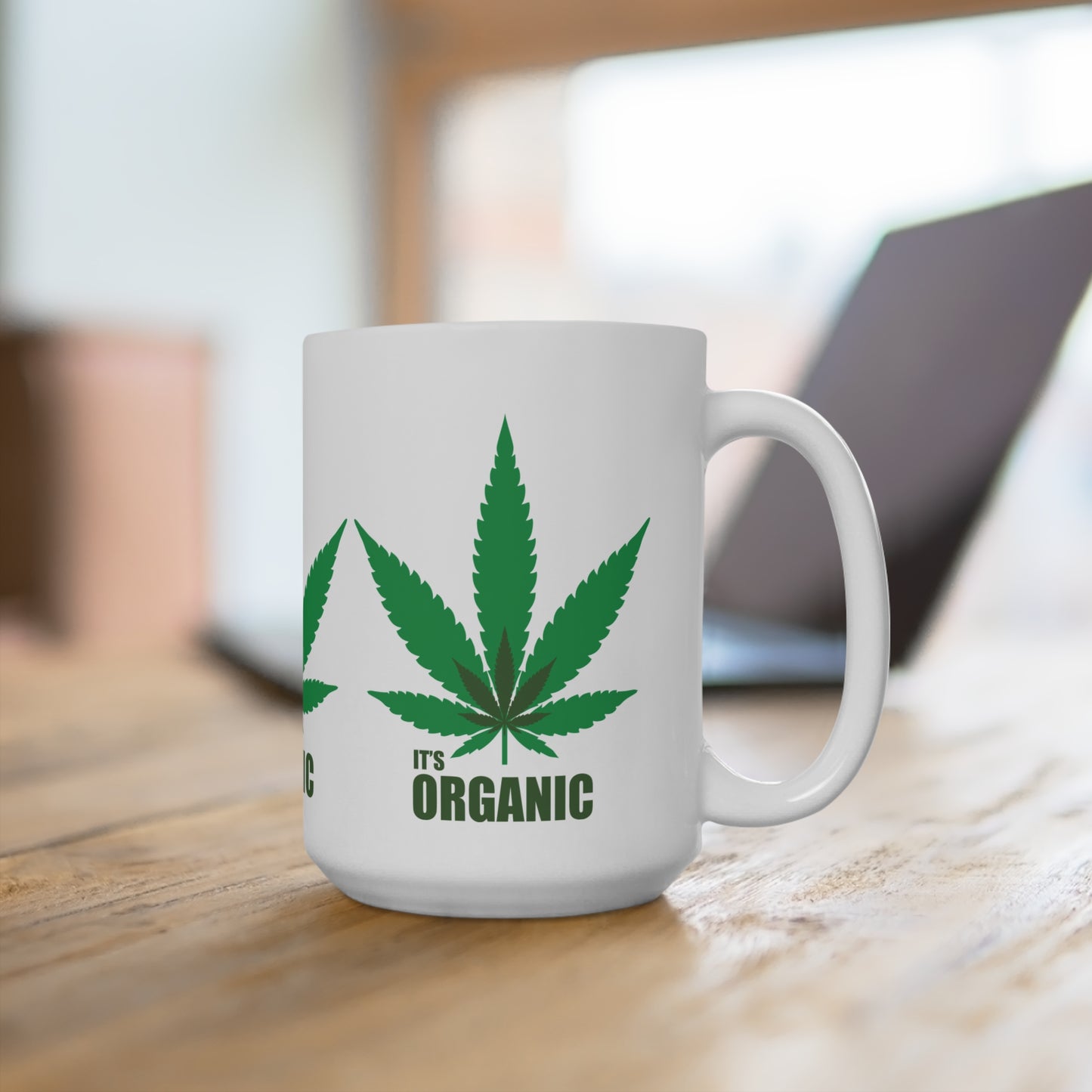 Organic Cannabis Leaf Mug 15oz | Eco-Friendly Coffee Cup