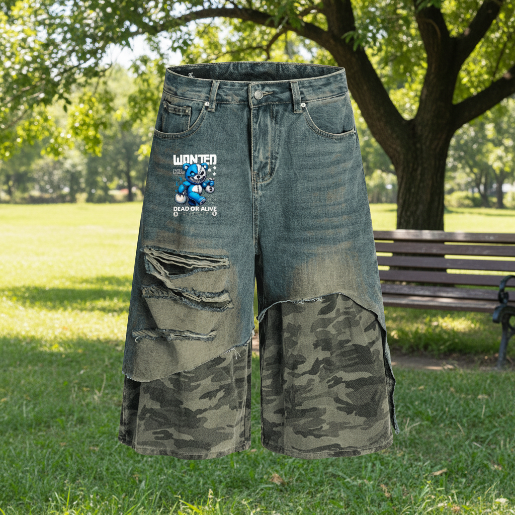 Unisex Camouflage Denim Shorts